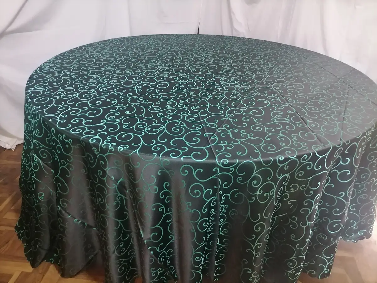 A teal damask round cloth