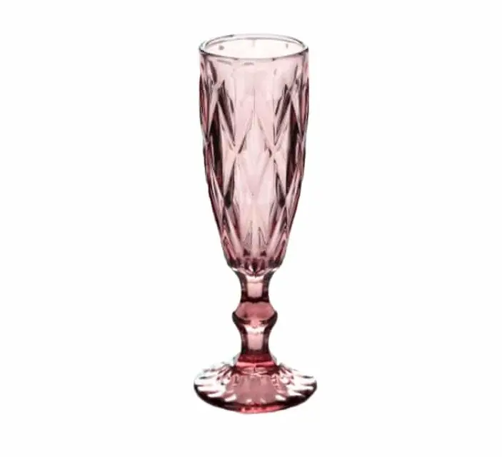 A pink cut-glass champagne flute