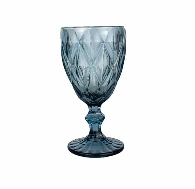 A blue cut-glass goblet